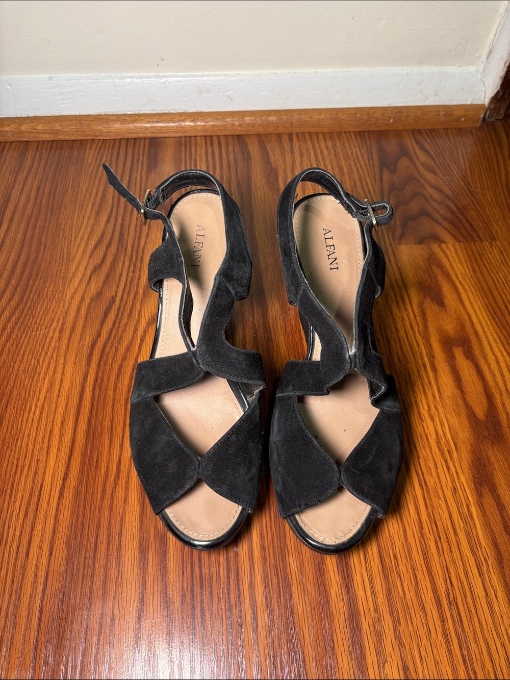 Alfani Black Suede Crisscross Open-Toe Ankle-Strap Heels